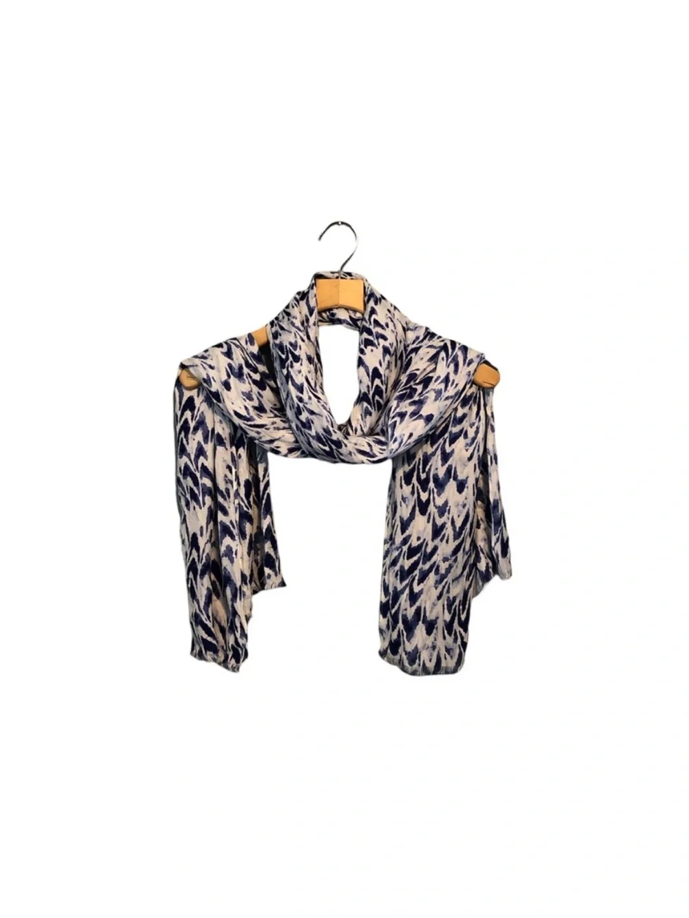 White & Blue Lightweight Scarf Wrap with Fringe